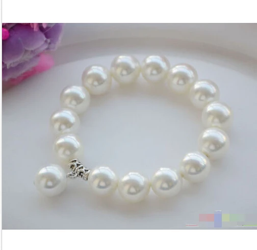 

P4576 Stretch 8" 14mm WHITE SOUTH SEA SHELL PEARL BRACELET @^Noble style Natural Fine jewe FREE SHIPPING