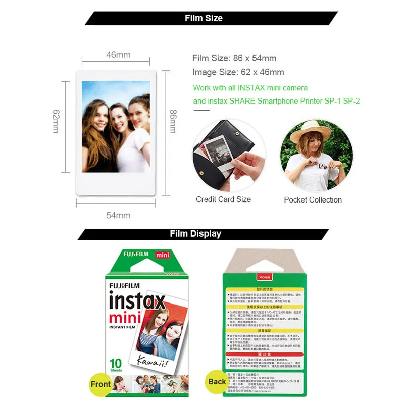 Аутентичная фотокамера моментальной печати Fujifilm Instax Mini 7 s, 10 листов белая пленка Fuji Instax Mini и селфи-объектив