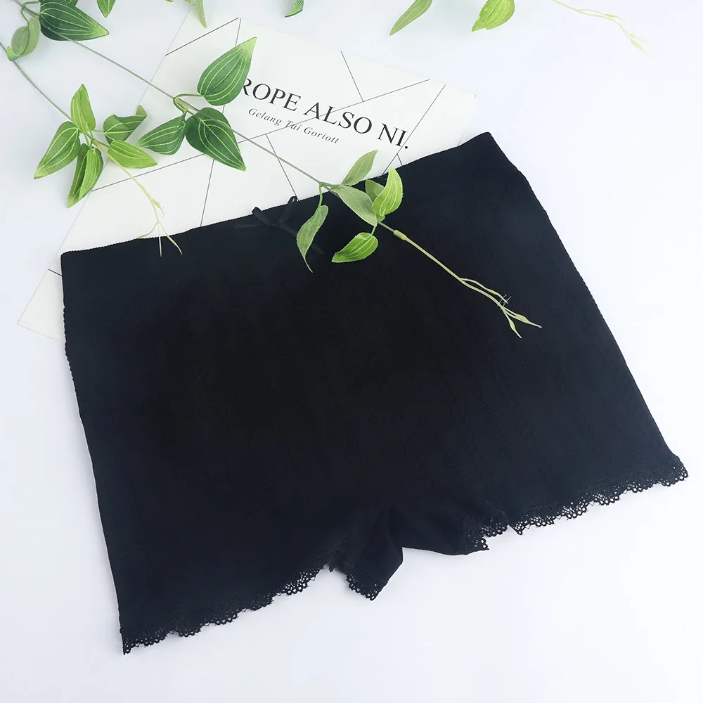 Женские сексуальные плотные трусы с кружевным скручивающимся дизайном эластичные шорты для безопасности женские дышащие шорты платье защитные брюки - Цвет: Black
