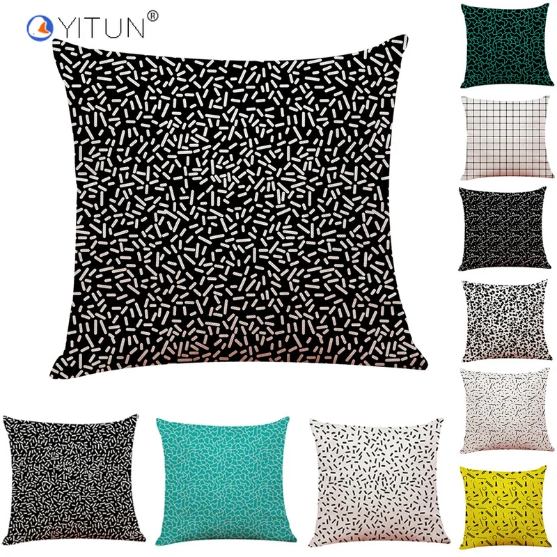 

YITUN 4 pcs 18 Inch Pillow Case Plaid Style Simple Veins PatternThrow Pillow Sham Square Printed Pillowcases for Bed