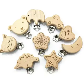 

Pacifier Clip Natural Wood Clips Nipple Saliva Towel Holder Soother Animal Cartoon Dummy DIY Bandana Clamp