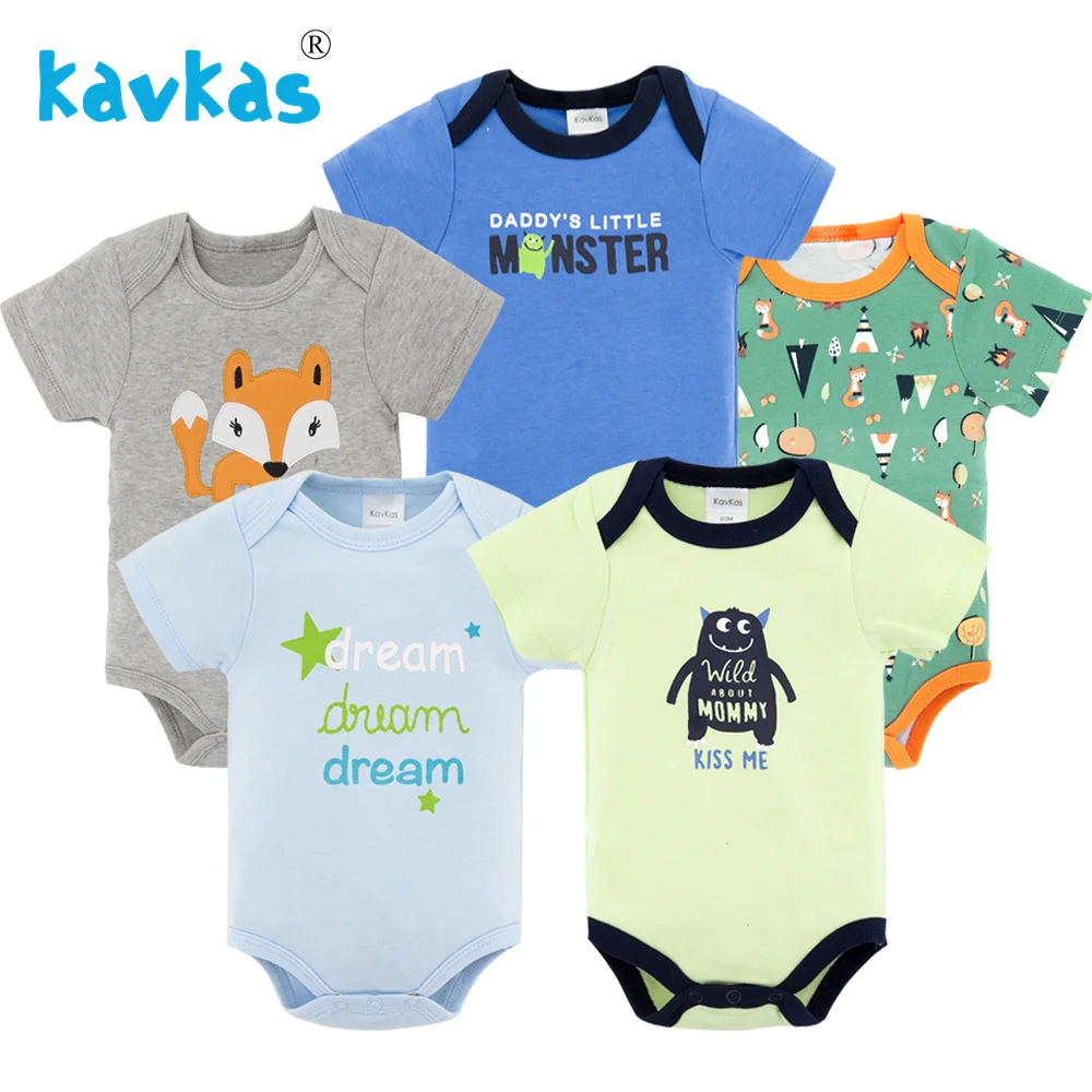 Kavkas/Новое поступление, летняя одежда для малышей 5 предметов, комбинезон с коротким рукавом для новорожденных мальчиков и девочек, хлопковый Детский комбинезон с принтом