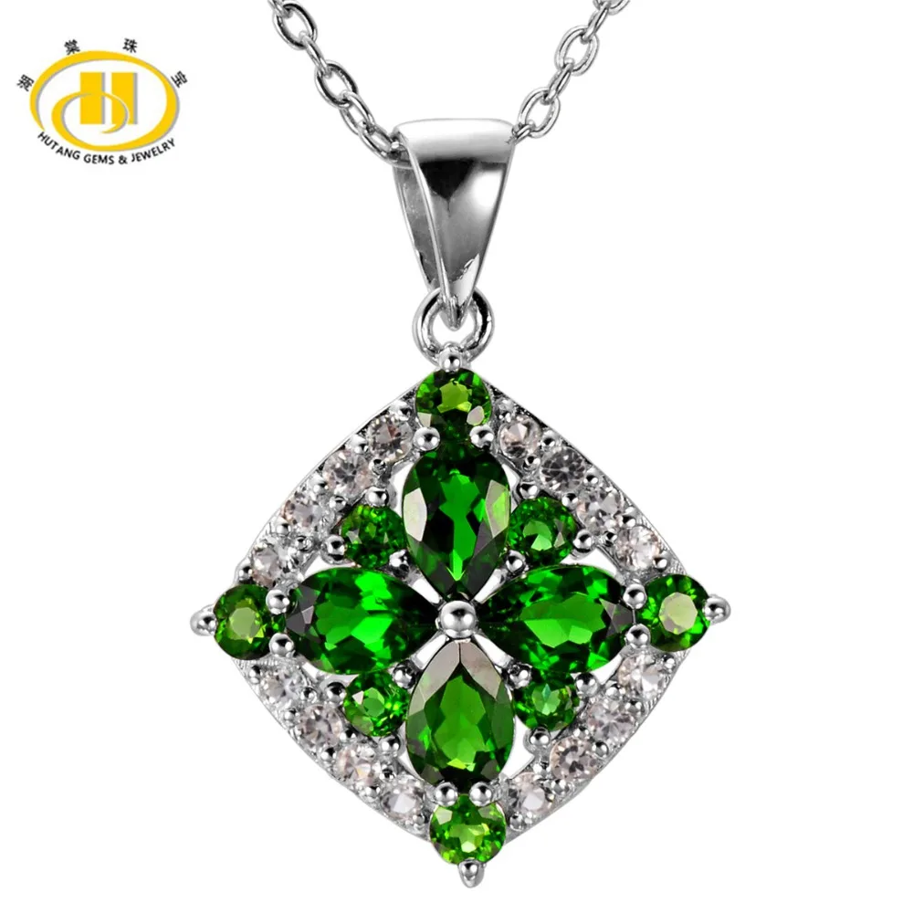 

Hutang Cute 2.59Ct Natural Chrome Diopside Topaz Gemstone Pendant Solid 925 Sterling Silver Necklace Fine Women Jewelry For Gift