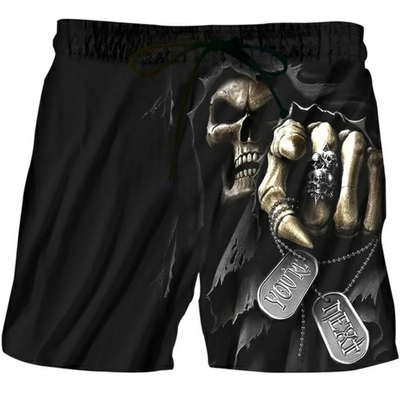 

2019 Summer Funny Casual Shorts 3D Digital Print Skull Black Short Men's Black Hip-Hop Men's Shorts Fashion Quick Dry Beach