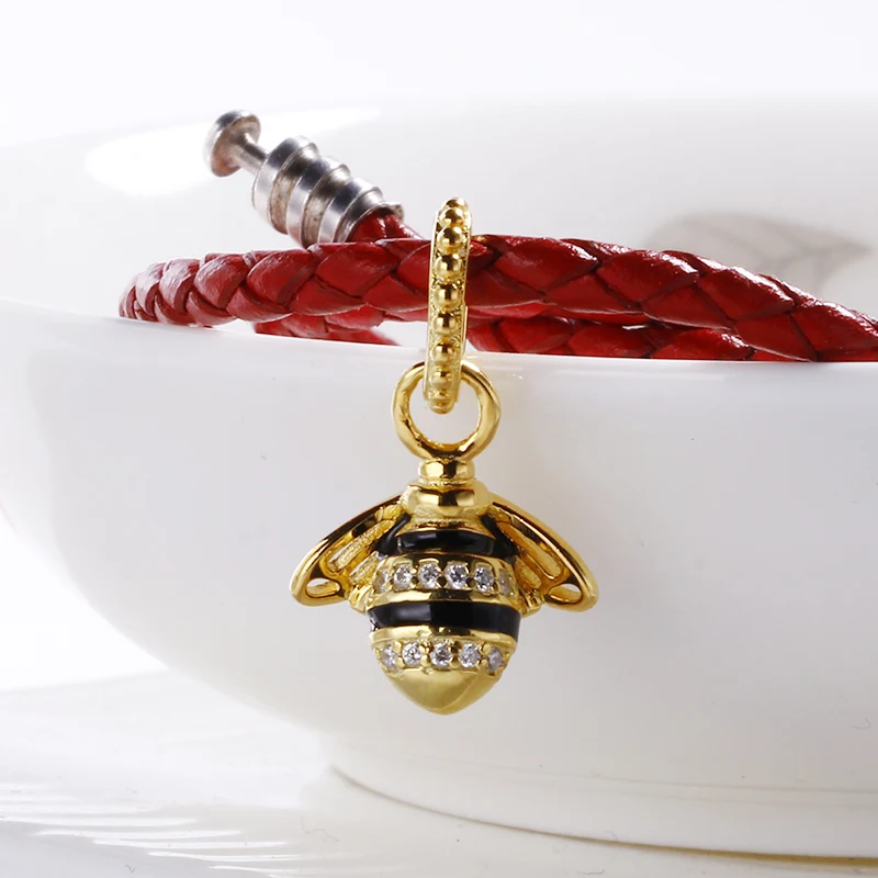 2018 Spring European 100% 925 Sterling Silver Golden Bee Charms Fit Original Pandora Charm Bracelet DIY Fashion Jewelry | Украшения и