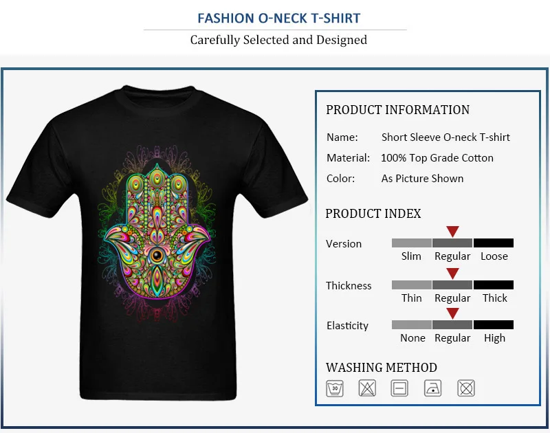 Hamsa Hand Amulet Psychedelic All Cotton Men Short Sleeve Tops & Tees Design NEW YEAR DAY T-Shirt Company Round Neck Tee-Shirts Hamsa Hand Amulet Psychedelic
