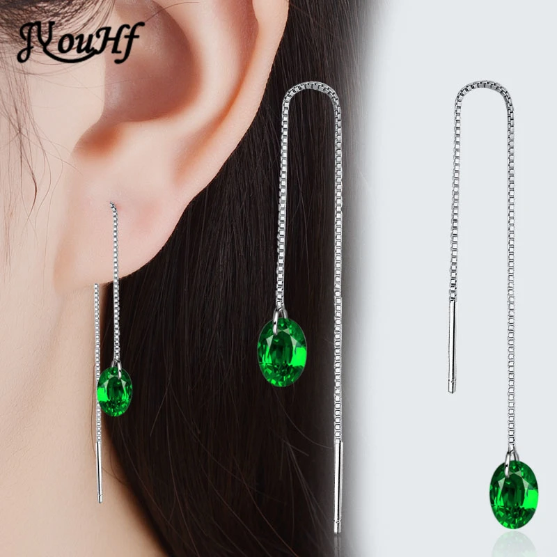 

JYouHF Vintage Style Earrings for Women White Gold Color Water Drop Shaped Green Cubic Zircon Earring Engagement Wedding Jewelry