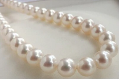

AAA 9-10MM PERFECT WHITE ROUND SOUTH SEA PEARL NECKLACE 17" Factory Wholesale price Women Gift word Jewelry
