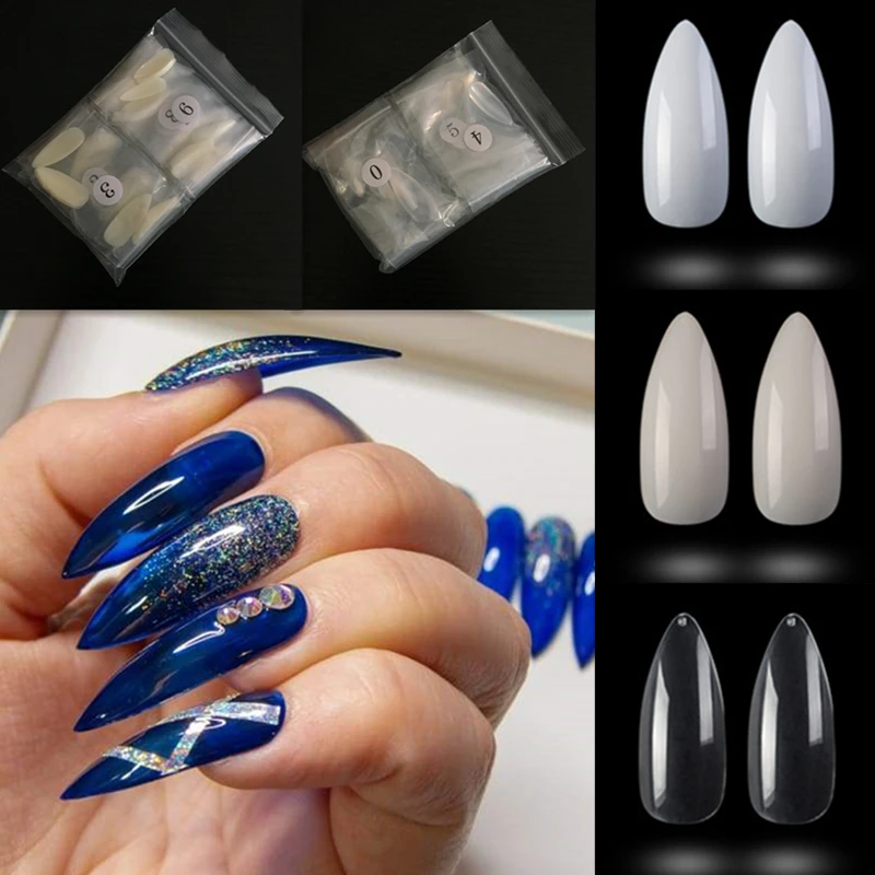 

100PCS/PACK Professional False Nails Full Cover Natural Artificial Detachable Nails Tips Oval Stiletto Nail Tips Fake Nails