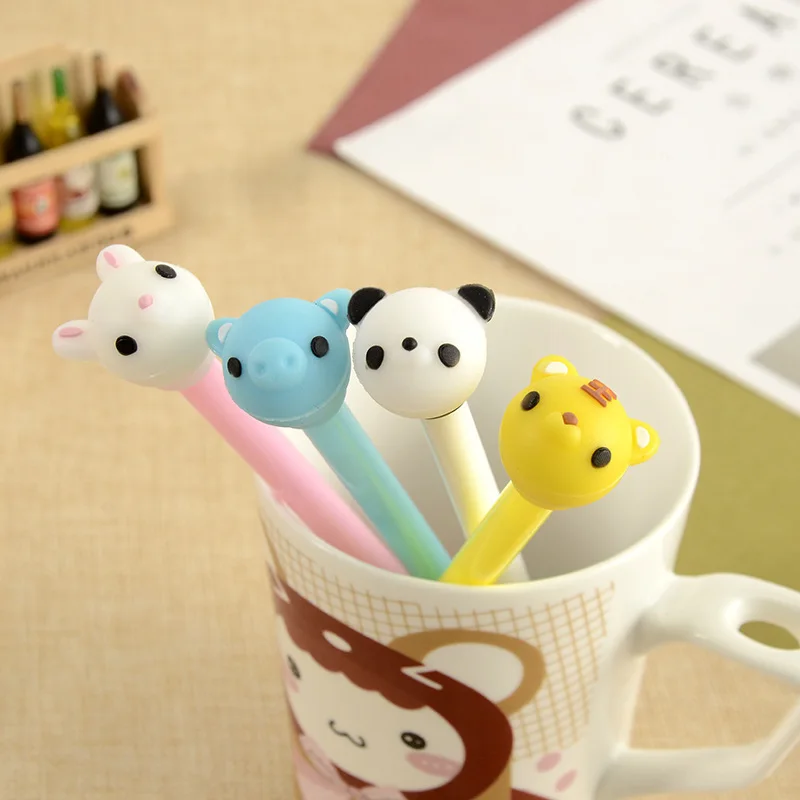 

100pcs/lot Cartoon Animal Gel Pen 0.5MM Black Ink Student Gfit Pens Kawaii Stationery Office School Supplies