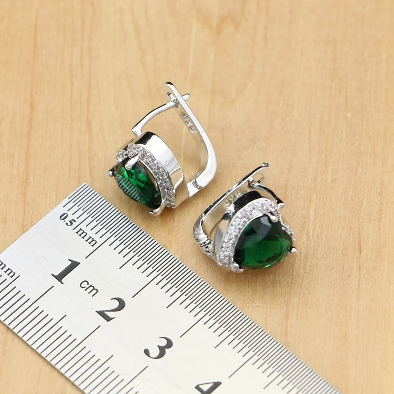 925 Silver Bridal Jewelry Sets Green Cubic zirconia White CZ For Women Weeding (7)