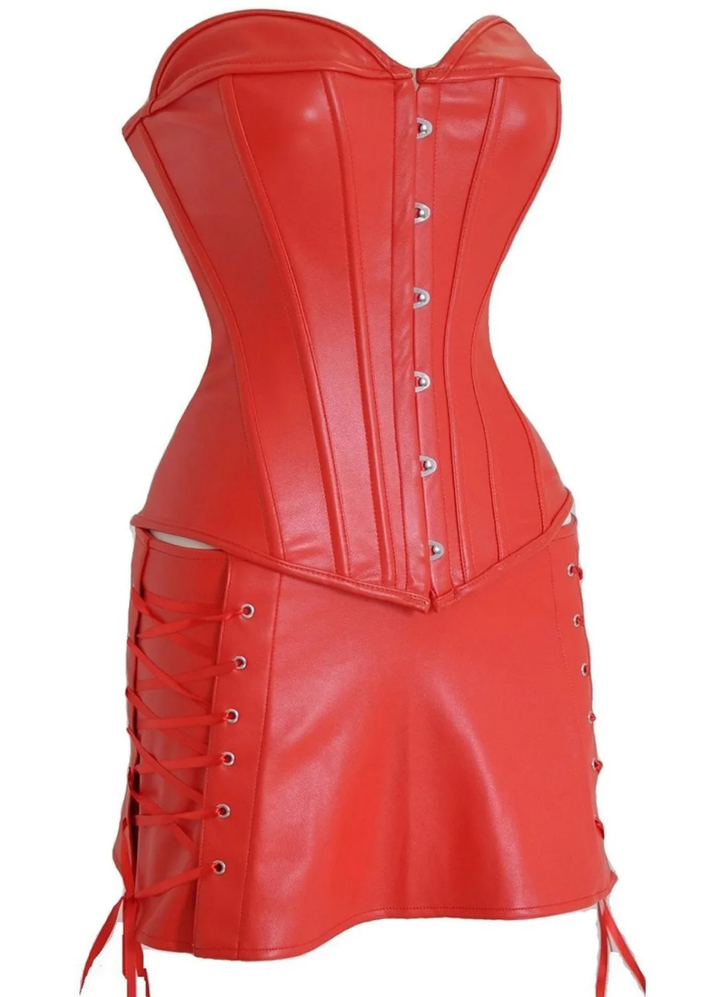 

Sexy Faux leather Overbust Corset+Skirt PU Showgirl Suit Skirt Bodyshaper Lingerie hot clubwear Plus Size S-6XL