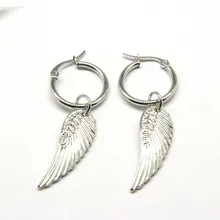 

Stainless Steel Earrings 2021 Hoop Earrings Funny Angel Wings Pendant Charm for Women Oorbel Zilver Oorringen Oorbellen Modern
