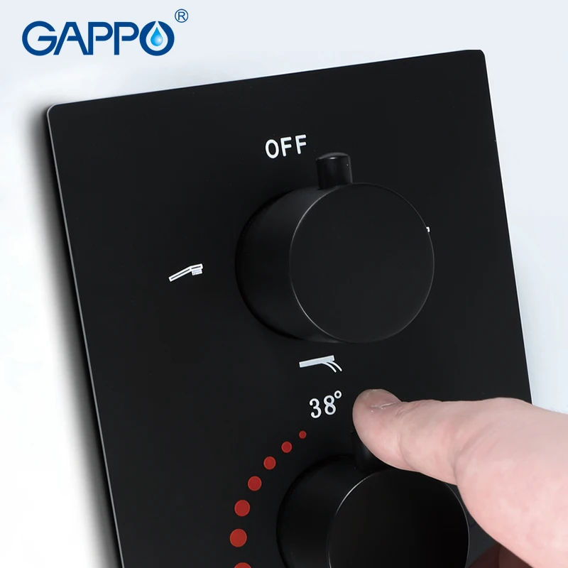 GAPPO Shower faucets black Thermostatic faucet waterfall bathroom mixer rainfall bath set shower faucet 3 function shower mixer