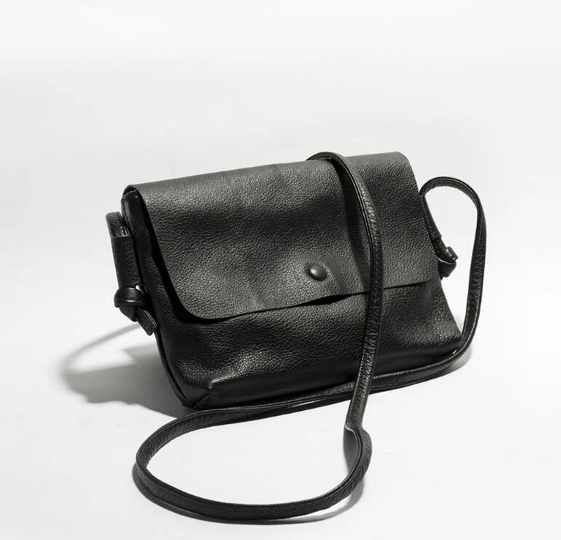Высококачественная женская сумка из натуральной кожи с клапаном, маленькие летние сумочки из воловьей кожи для телефона, очень мягкие ретро сумки на плечо - Цвет: Черный
