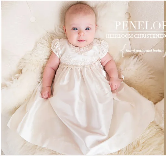 Christening Dress Silk Christening Gowns for Infants Baptism Baby Clothes 2nd Birthday 2017