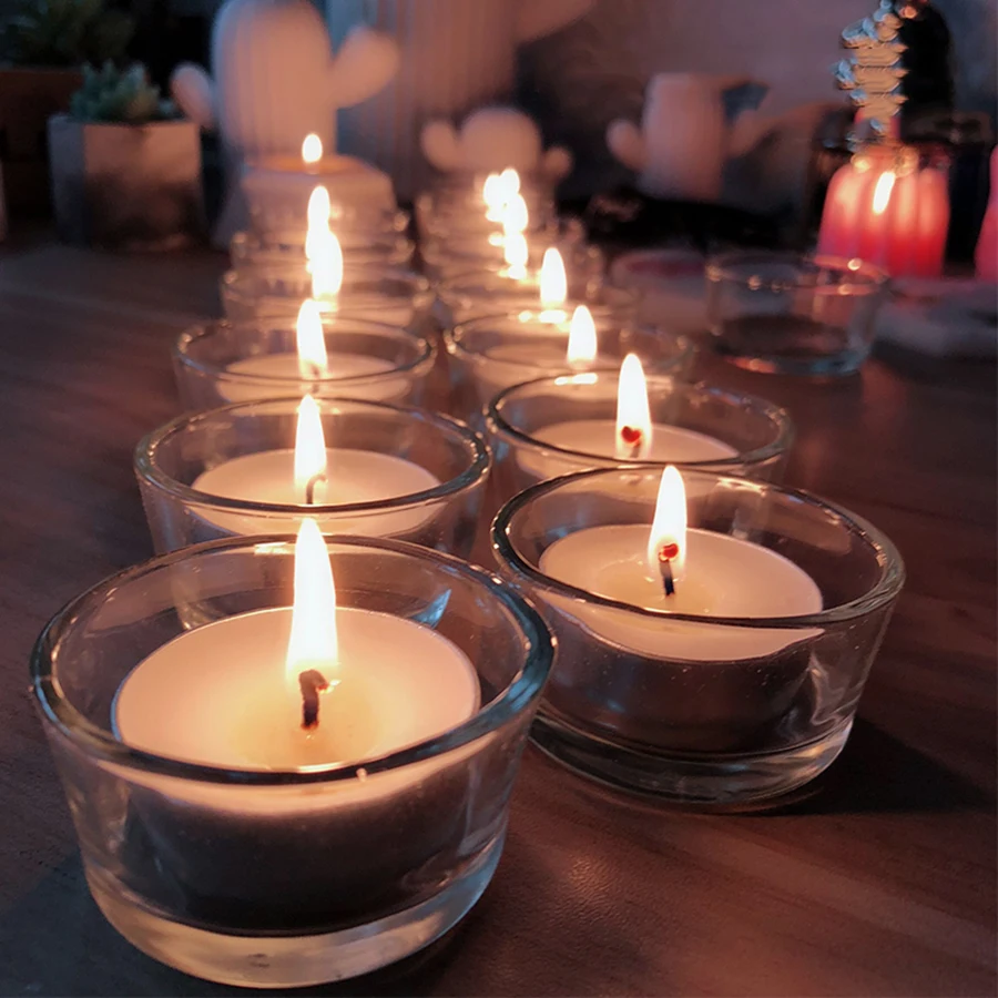 

Scented Candles Christmas Candlestick Holders Block Glass Jars For Candles Tealight Holder Romantic Decoracion Navidad X8T002