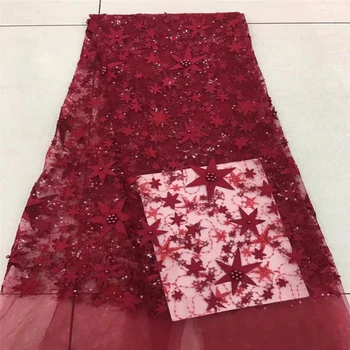 

High quality african lace fabric 2018 latest 3d flower french tulle lace nigerian lace fabric with beads stone for weddingHJ40-1