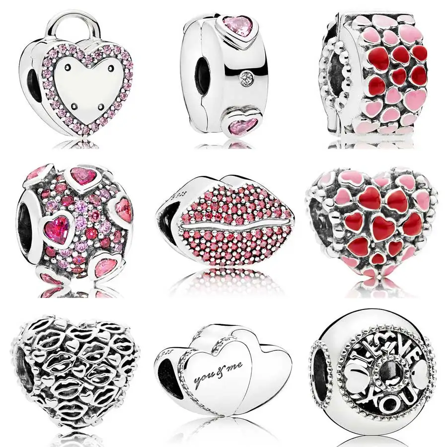 

Burst Explosion Of Love & Kiss More Two Hearts Lock Your Promise Charm Fit Pandora Bracelet 925 Sterling Silver Bead DIY Jewelry