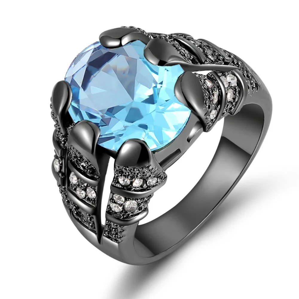 

SuoHuan Size 8-12 Vintage Male Men Ring Sky Blue Big Stone Zircon Crystal Gold Filled Man Engagement Fashion Finger Jewelry Gift