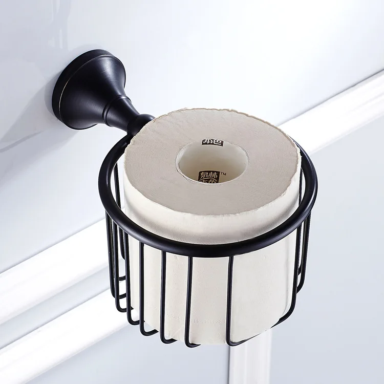 Multi function Modern Black Copper Bathroom Paper Towel Holder Basket