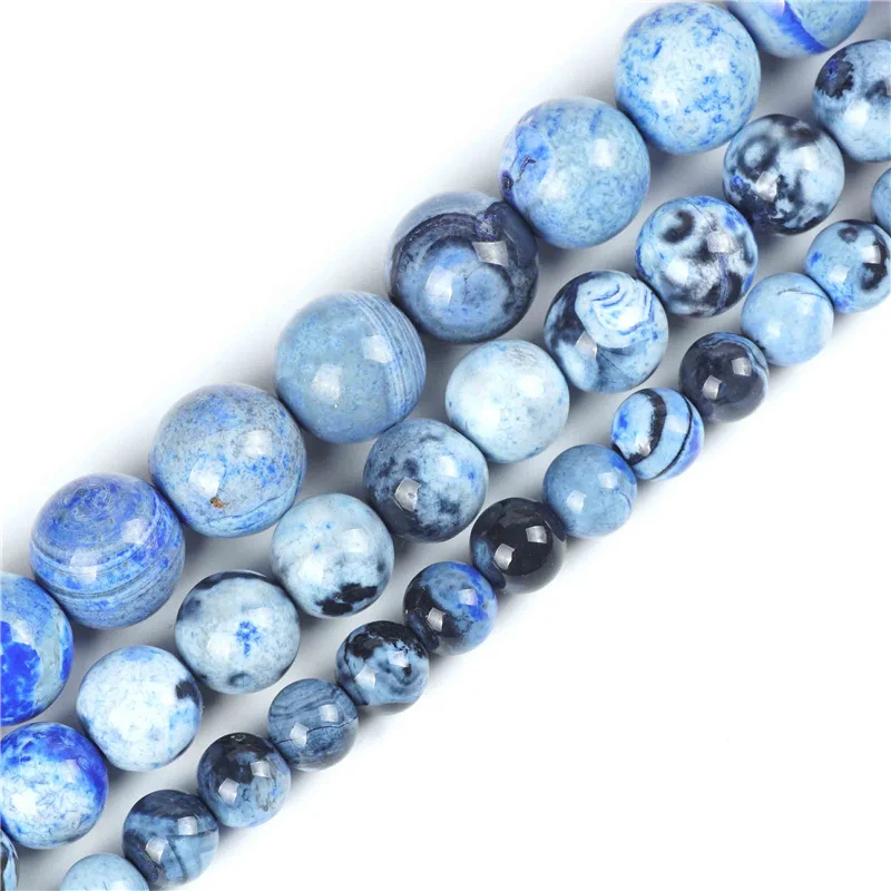 

Natural Blue Agate Stone Beads Purple Gemstone Loose Bead 6/8/10mm Onyx for Jewelry Making Bracelet Rosary Accessories Material