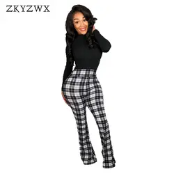 ZKYZWX плед печатных широкие брюки Женская мода 2019 уличная хип хоп сезон: весна-лето повседневное Высокая талия спортивные штаны джоггеры