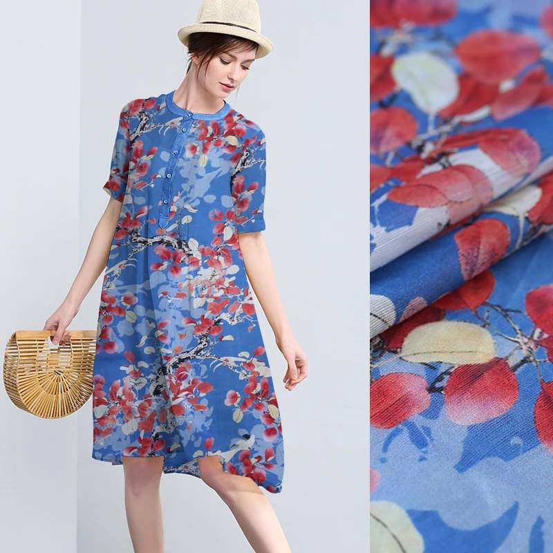 

Digital printed silk linen fabric dress cheongsam chinese silk fabric natural linen fabric wholesale linen cloth 140cm