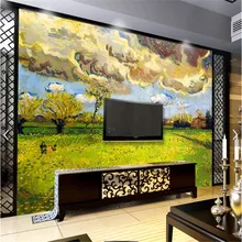 Papel pintado con foto 3D personalizado Van Gogh pintura al óleo stormy papeles pintados del cielo para la sala de estar dormitorio Fondo pared mural papel pintado