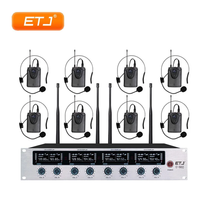 

Professional Wireless Microphone 8 Transmitter Bodypack Headset Microphone Beltpack 4 Handheld Wireless Microfone U-802