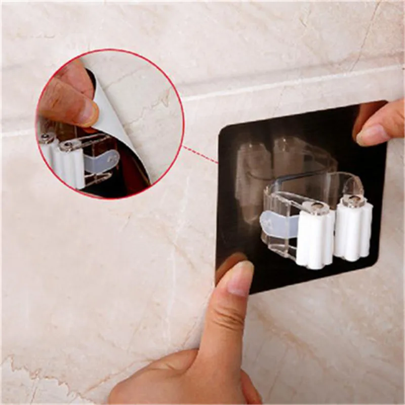 PVC جدار شنت ممسحة و حامل مكنسة الحمام رفوف التخزين الالتصاق تخزين السنانير حديقة أداة المنظم قابلة لإعادة الاستخدام رف