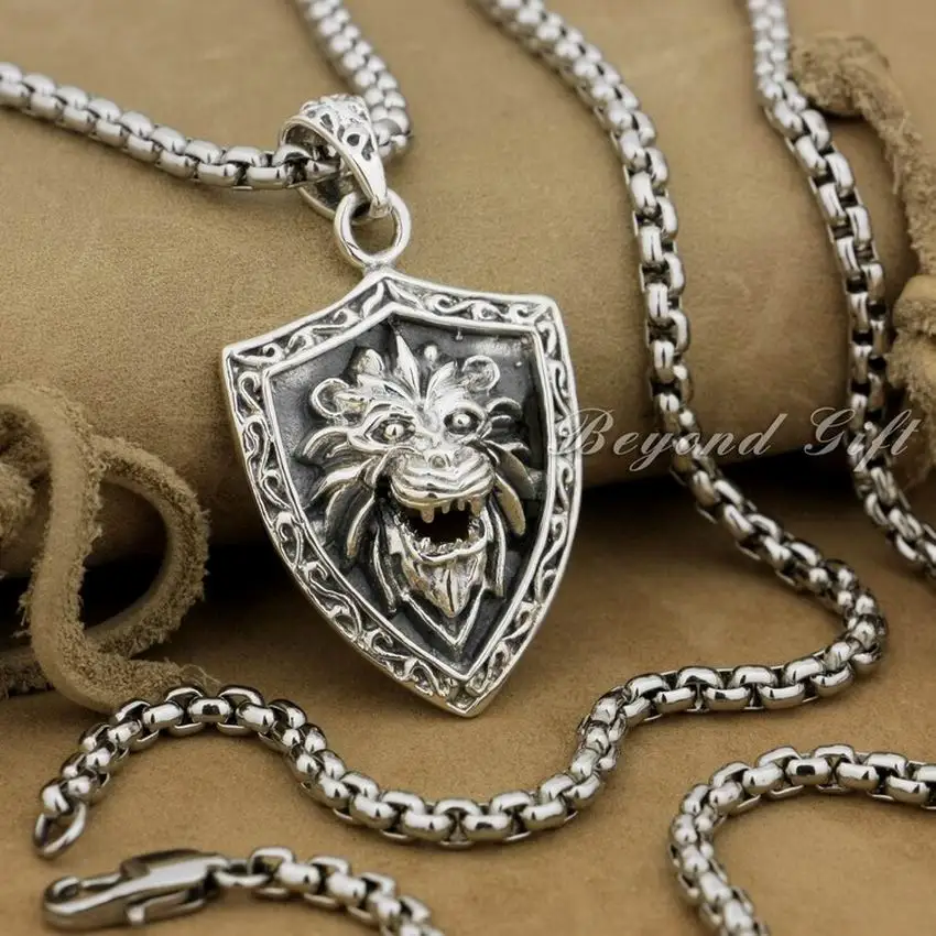 

Lion Shield 925 Sterling Silver Mens Biker Rocker Punk Pendant 9R011