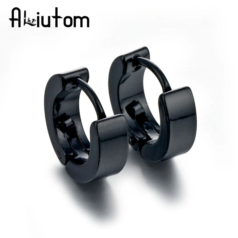 

ALIUTOM Fashion Punk Men Black Stainless Steel Earrings Piercing Round Earrings Neutral Earring for Women Men Jewelry Brincos