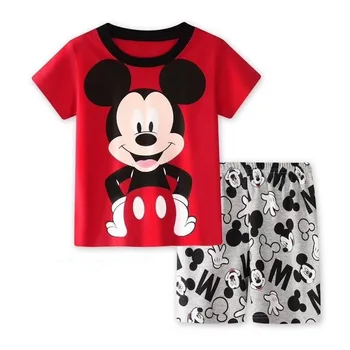 

Baby Boys Clothes New Cute Boy Mickey Pajamas Set Children Cotton Summer Short-sleeved Cartoon Patten T shirt + Shorts 2pcs Suit
