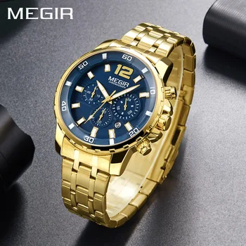 

Relogio Masculion MEGIR Men Top Luxury Brand Military Sport Watch Men's Quartz Clock Male Full Steel Casual Business Gold Watch