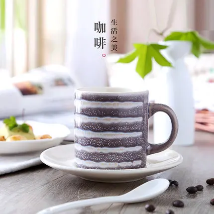 Image Mug of coffee cup and Saucer Set type ceramic cup garland coffee cup with a spoon