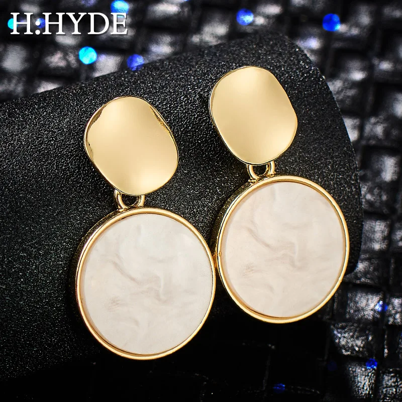 

H:HYDE New Korean Earrings 2019 For Women Lover Round Heart Drop Dangle Fashion Earrings Gold Big Geometric Jewelry Wholesale