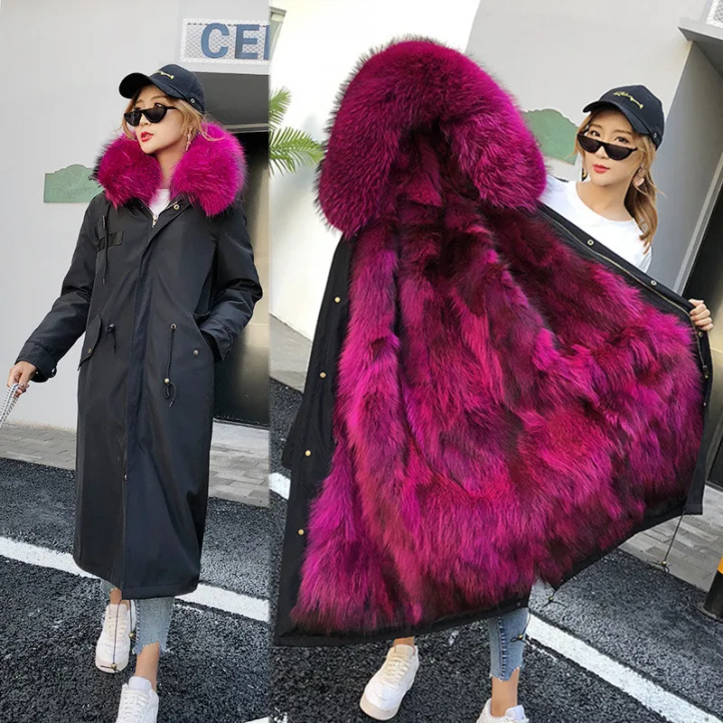 

Women Parka Waterproof Big Natural Raccoon Fur Collar Hood Thick Warm Fur Liner Jacket Winter 2019 Real Fur Coat Outerwear