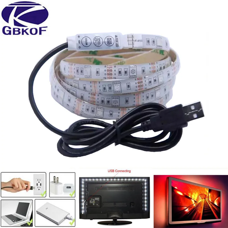 GBKOF Светодиодная лента USB SMD3528 5050 светильник s 50 см 1 м 2 кабель светодиодный 5 в