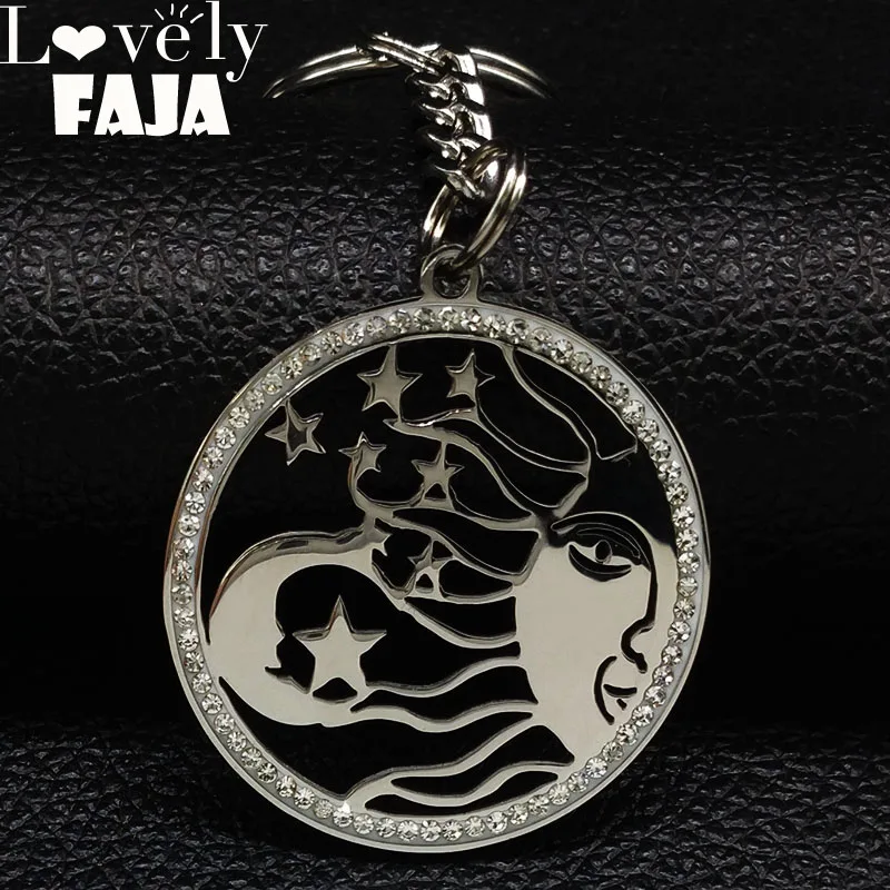 

2019 Wicca Astrology Medallion Celestial Moon Star Sun Stainless Steel Crystal Key Chain Women Jewelry sleutelhanger K77383B
