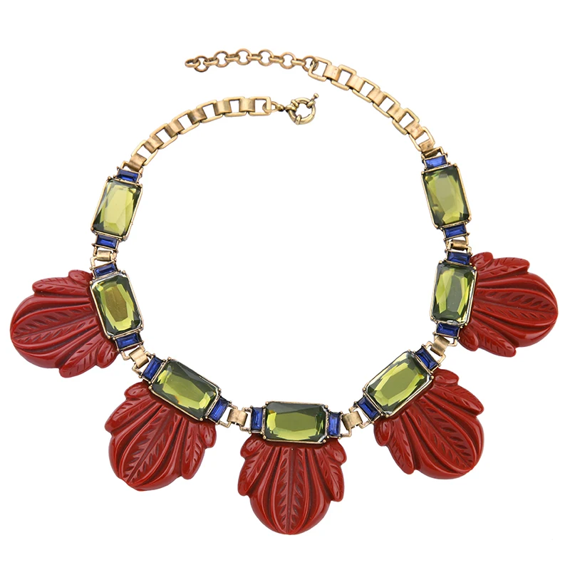 

Women Fashion Chokers Red Black Big Leaf Necklace Statement Bib Jewelry Retro Collar Short Necklace Hot Sale