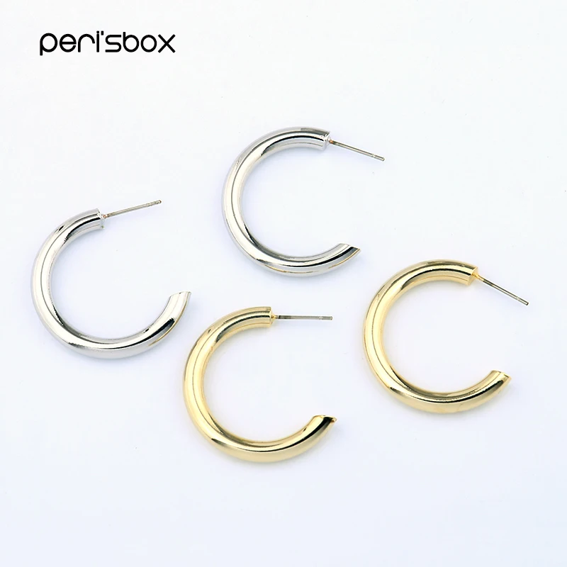 Peri'sBox простой: золото, серебро, цветные открытые толстые серьги-кольца для женщин металлические круглые серьги ювелирные изделия в стиле минимализма оптом