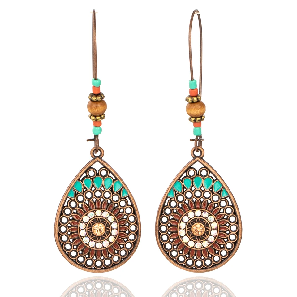 

Boho India Ethnic Vintage Women Long Water Drop Pendant Earrings Elegant Wind Crystal Earring 2018 New Party Jewelry Earring