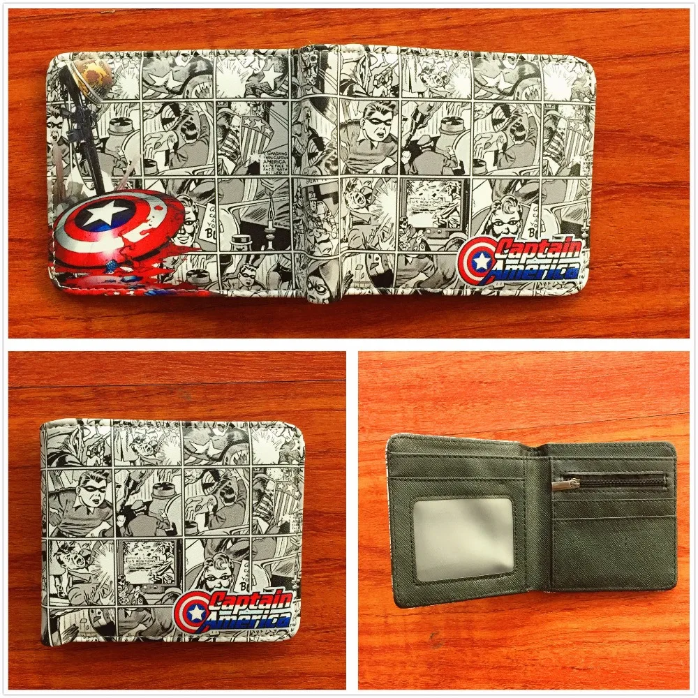 

New Arrivel Marvel Comics Animation Wallets Short Leather Wallet Captain America Men Wallet Cartoon Series Money Bags W815
