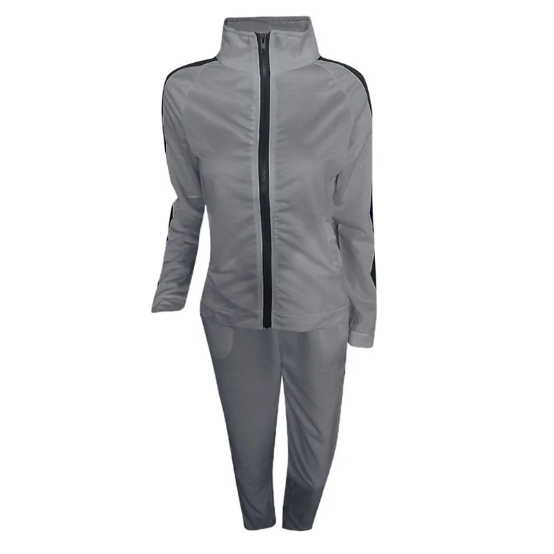 Fashion tracksuit for women 2018 women's Casual Stripe Long Sleeve Zipper Pullove Sport Tops+Long Pants Set chandal mujer N30 (11)