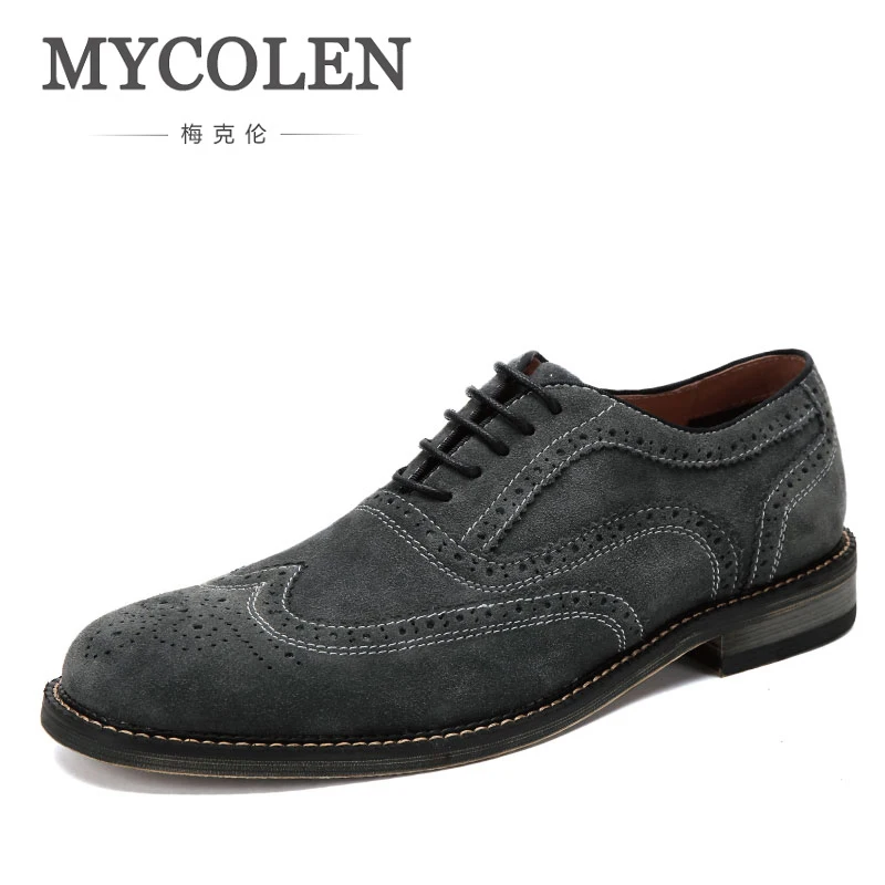 MYCOLEN из натуральной кожи новые модные на шнуровке Для Мужчин серый Акцентом Оксфорд Повседневное бизнес-обувь мужская обувь с Для мужчин обувь