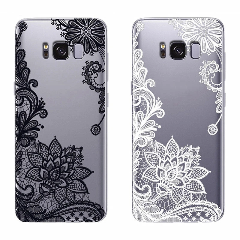 

Luxury Lace Phone Case For Samsung Galaxy S8 S9 Plus A5 A3 A7 J3 J5 J7 Pro 2017 S6 S7 Edge Black Mandala Flower Clear TPU Coque