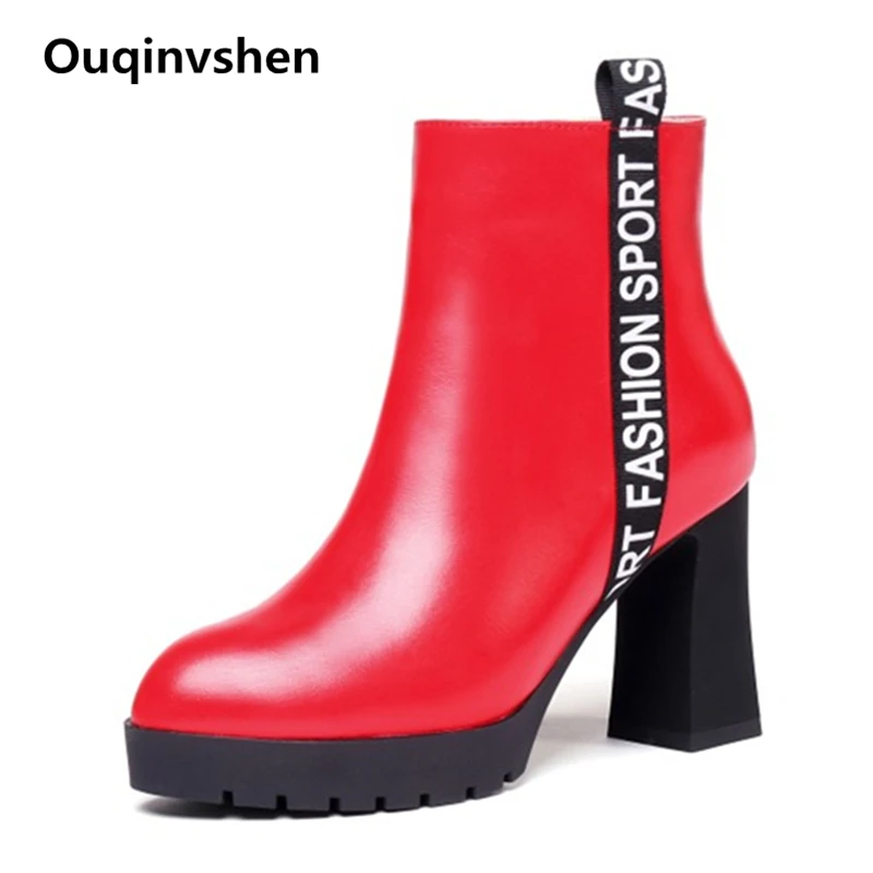

Ouqinvshen 2018 New Mixed Colors Platform Ankle Boots Fashion Sexy Autumn Winter Party Red Boots Pointed Toe High Heels Boots