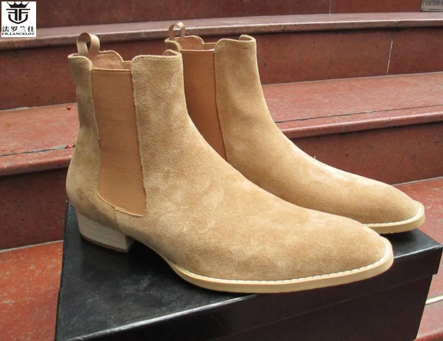 FR. LANCELOT/ распродажа; Новые мужские ботинки; замшевые ботинки челси с острым носком; мужские ботинки без шнуровки; ботинки на резиновой подошве