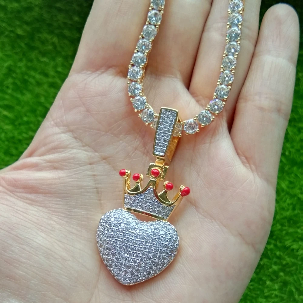 Латунь CZ сердце с Подвески Корона женское ожерелье 3 мм 4 мм CZ теннисная цепочка опционально ювелирные изделия подарок CN127